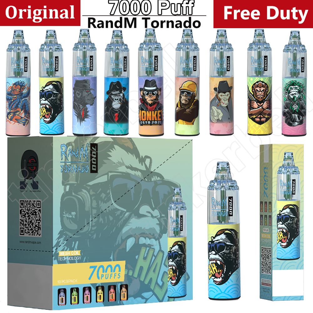 

Original RandM Tornado Vapes Disposable E-cigarettes 7000 Puffs 2% 5% 14ml Mesh Coil Pod desechable Air Flow Control Rechargeable 6 Glowing Colors puff 7000 Pen