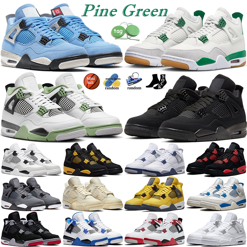 

4 Basketball Shoes for men women 4s Pine Green Military Black Cat Seafoam Sail Red Thunder White Oreo University Blue Metallic sport sneakers, 2#