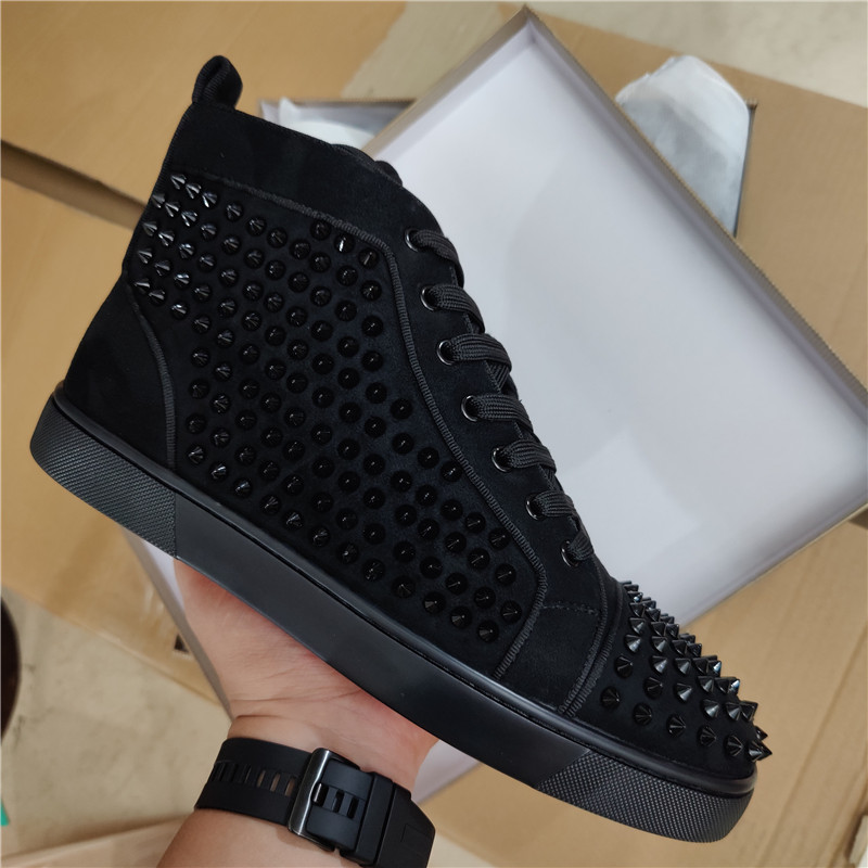 

Luxury Designer Casual Shoes Hight Tops Red Flat Junior Spikes Flats Black Blue Suede Diamond Men Women Leather Low Tops Sneaker With Box Dust Bag Size EU 35-46, 26#