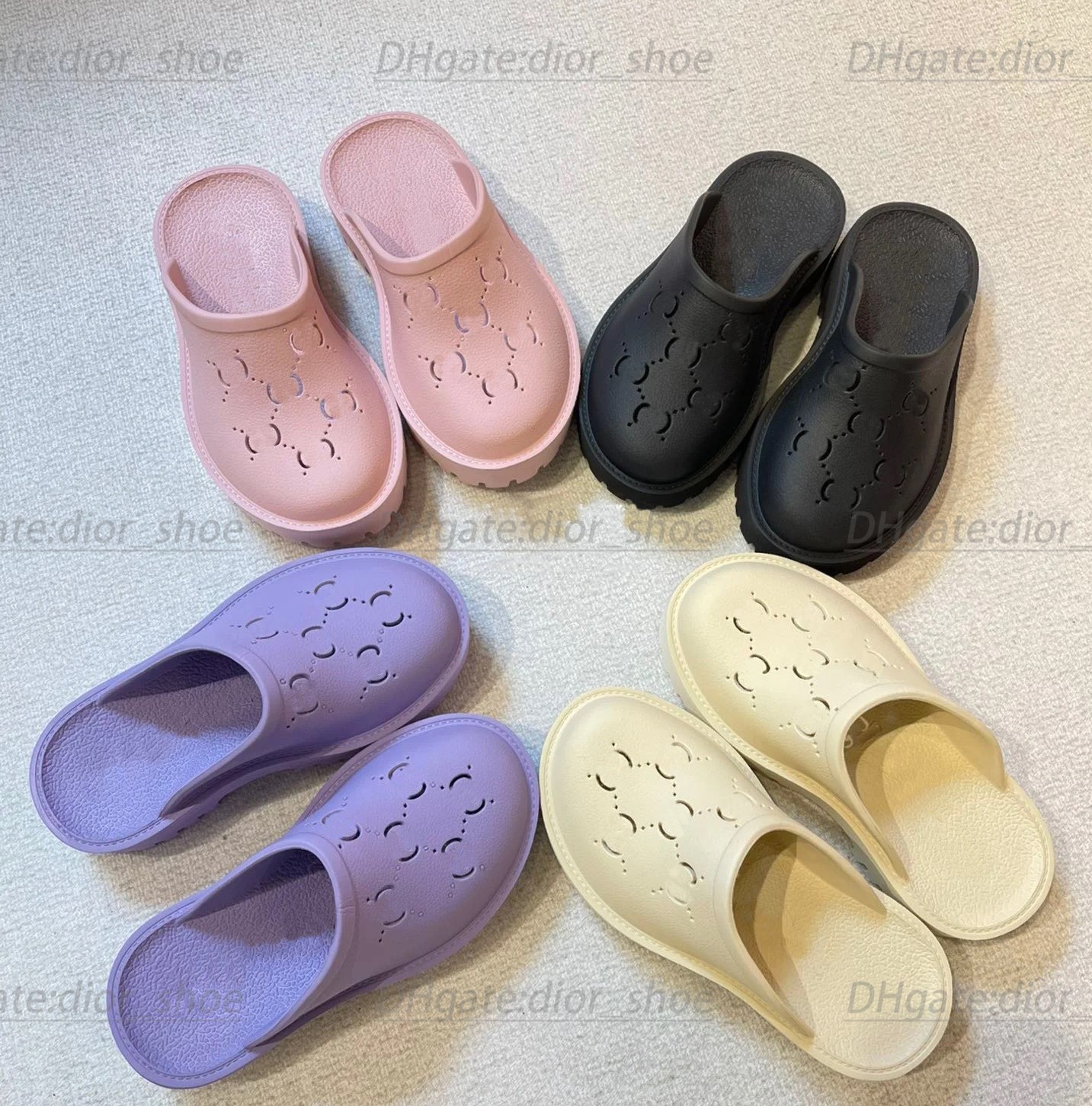 

luxury woman sandal designer slide man slip-on Flat sandal perforated rubber platform foam lug sole Summer slipper Beach Fashion Leisure Outdoor shoe, #5