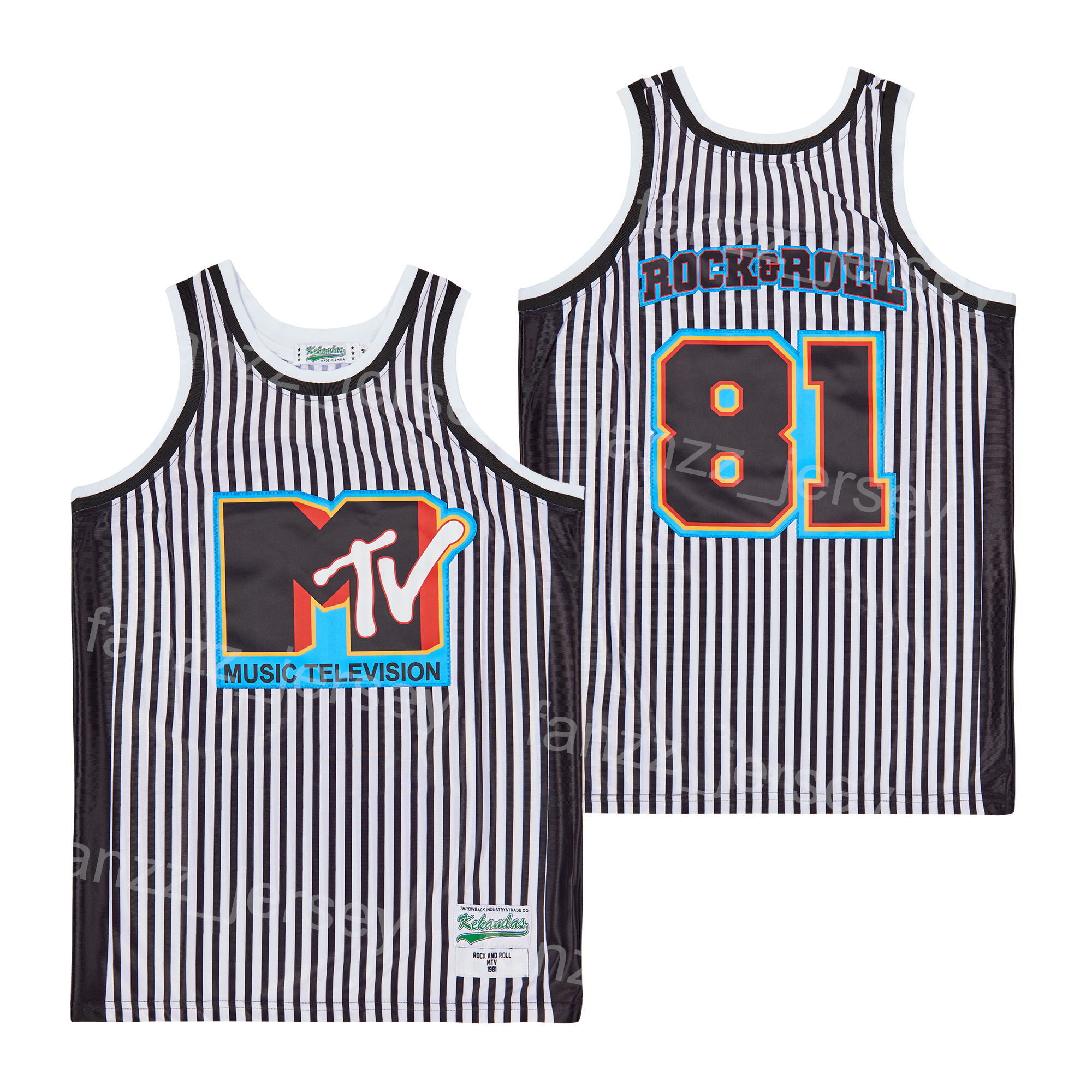 

Basketball Movie Music Television MTV Jersey 81 Rock & Roll Shirt Film Retro Black White Pinstripe Team HipHop Breathable Pullover High School For Sport Fans Good, Blue