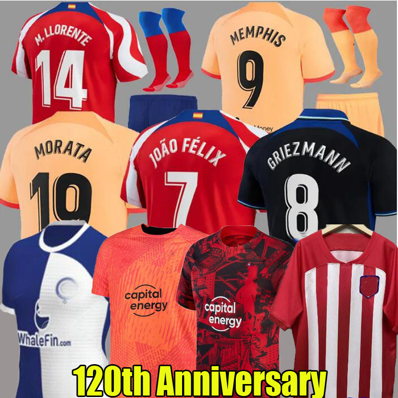 

Atletico MadridS soccer jerseys 120th Anniversary 22 23 24 MEMPHIS home 2023 M. LLORENTE Correa camiseta football shirts uniforms away kids kit GRIEZMANN R. DE PAUL, Home ligue 1