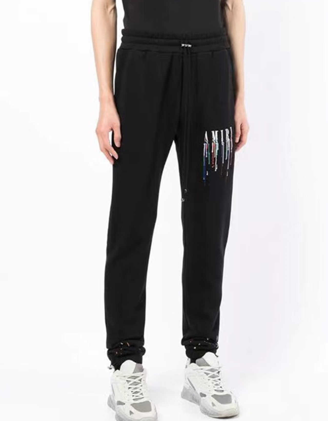

Designer Clothing Luxury Fashion Casual Pants Ami Colorful Letter Fluid Design Sense Drawstring Elastic Waist Guard Pants Straight Versatile Mens Womens Pants Tre, Black