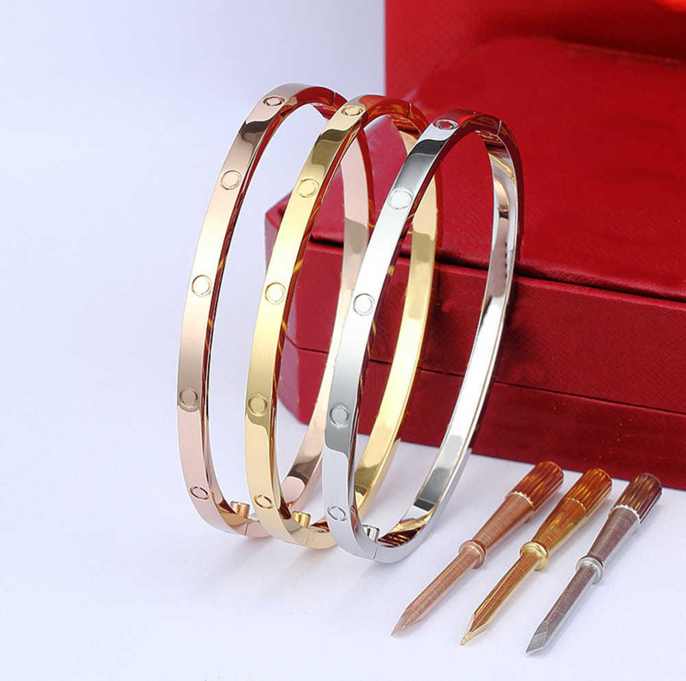 

Bangle 4MM Thin 6th Titanium Steel Designer Women Men Love Bracelet s silver rose gold Screw Screwdriver Nail Couple Jewelry with BOX 56ess
