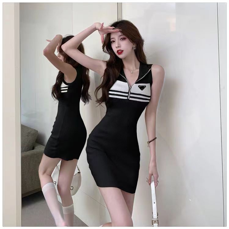 

Women Knit Sling Dresses Summer Fashion Letter Jacquard Dress Ladies SlimDresses Women Classic Letter Pattern Knit Dress Woman Lady Clothing