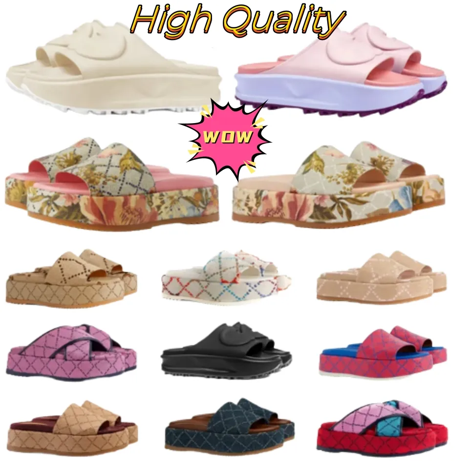 

2023 Women Designer Slippers wedge Pattern Embroidery G Letters Beach Casual Slides Flip Flops Ladies Platform Thick Bottom Increase Slippers, 17