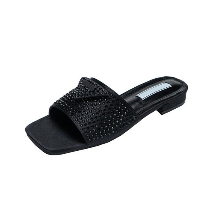 

Designer Sandal Slides Women Embroidered Fabric Slippers Metallic Slide Sandals Luxury P Sandal Triangle Chunky Heels Fashion Summer Beach Low Heel Shoes