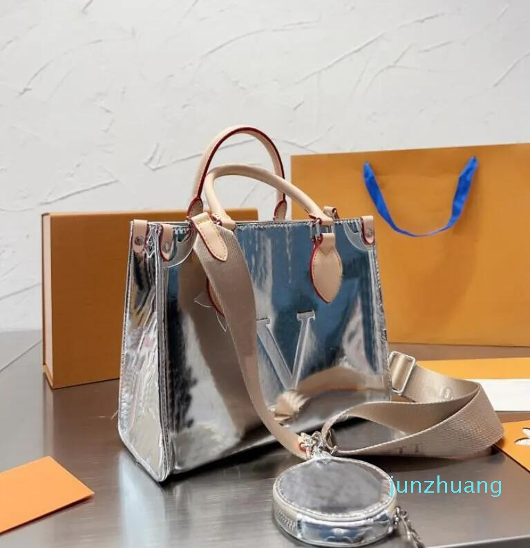

2023 new lui vitn silver bags high quality silver shopping bags 2pcs shoulder bag luxury desginer on the go tote 25 Pancake purse women trendy fashion crossbody bag