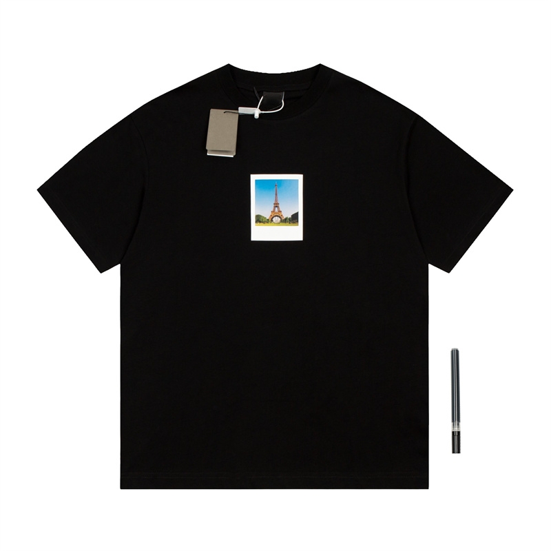

Fashion Men' T-Shirts Summer Short sleeves of Polaroid Eiffel Tower Unisex T-shirt O-neck Loose Tee Tops Casual Streetwear Designer T-Shirts EU Size XS-L, Black