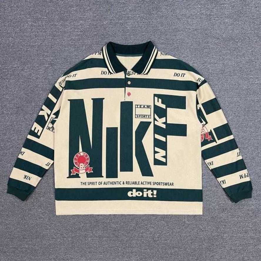 

Mens Hoodie Cpfm Nk Pullover Sweatshirt Us Co Branded Hook High Street Letter Print Loose Half Button Polo Long Sleeve Os Shirt Tshirt, Apricot green stripe