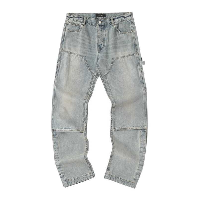 

Designer Clothing Luxury Casual Fashion Denim Pants Amiiri Amiiri Blue Washed High Street Loose Micro Flare Buckled Work Jeans Distressed Ripped Skinny Motocycle R