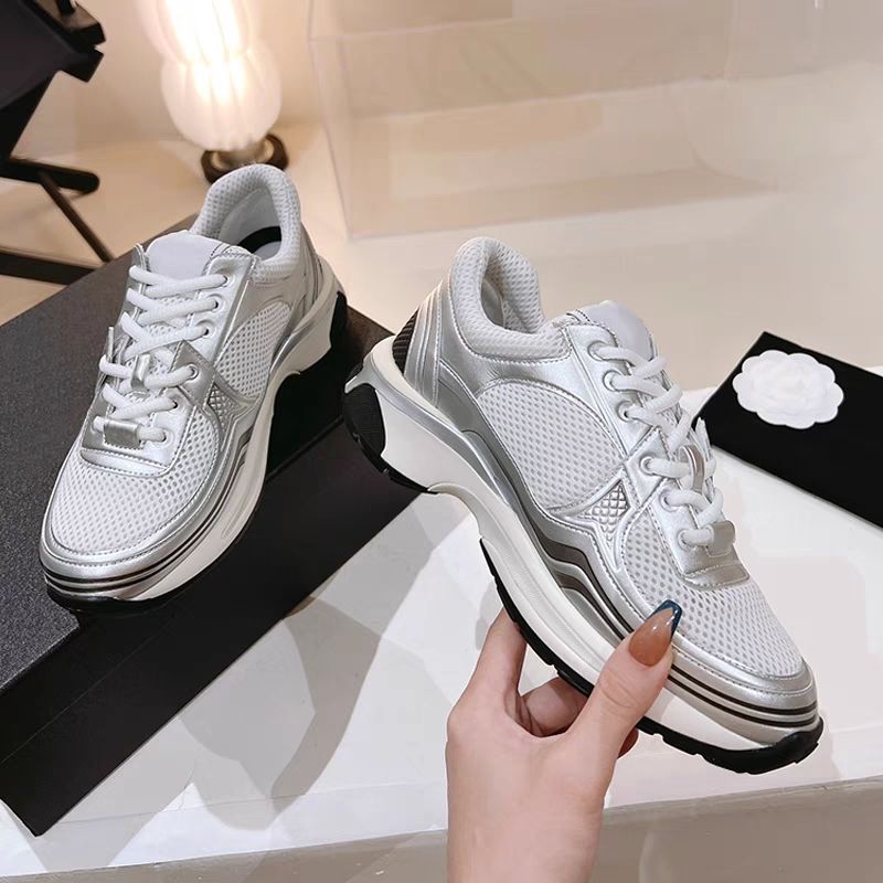 

Designer shoes Causal Shoes women casual shoes Running Shoes Silver mesh thick sole shoes with anti slip and breathable sponge cake sports outdoor sneakers, As shown in the picture