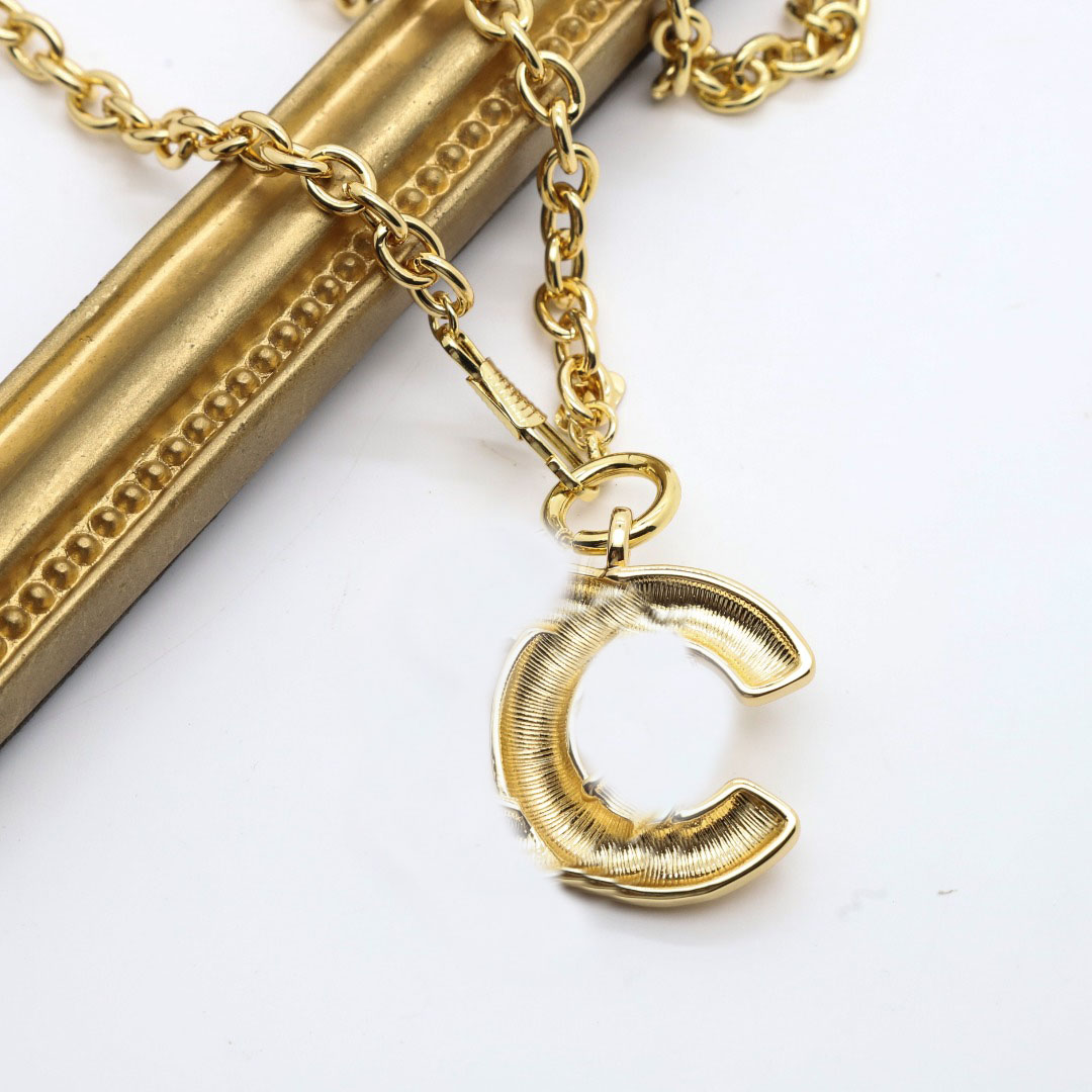 

Never Fading Fashionable C Gold Plated Brass Copper Necklaces Choker Letter Pendant Statement Fashion Womens Necklace Wedding Jewelry Accessories #8478