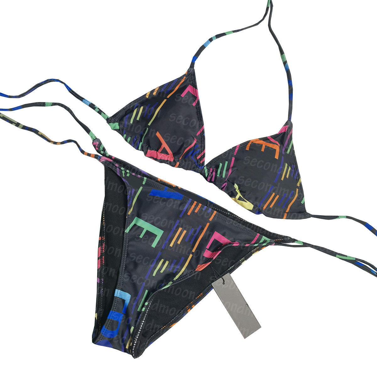 

Letters Printed Swimwear Sexy Split Bathing Suit Womens Two Piece Swimwear Summer Beach Swimsuit, Black