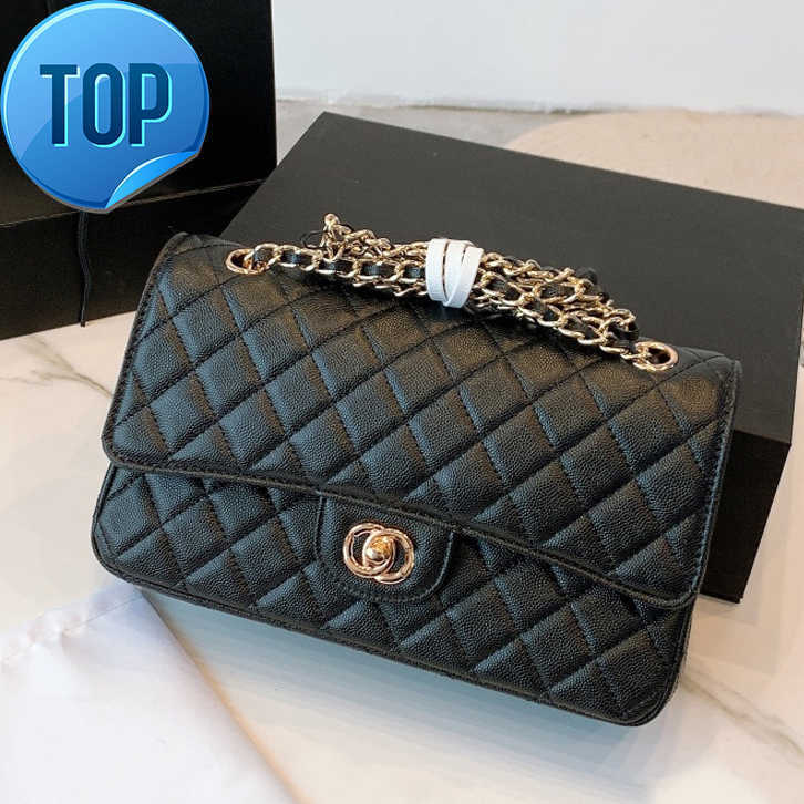 

Shoulder Bags Designer bags channel Chain Bag plaid flap 5A CF caviar shoulder handbag gold silver chain leather double letter solid color buckle square s, #5 golden logo