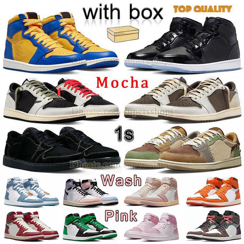 

With Box Travis 1s Low Basketball Shoes Men Jumpman 1 Wash Pink High OG Skyline Olive Chicago Reverse Laney Dark Mocha Black Phantom Mid Space Jam Mens Designer Sneak, H06 36-47 high og chicago lost and found