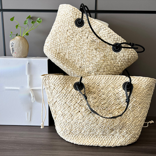 

Straw Tote Bags basket bag palm handbags women's shoulder bag straw portable trendy woven single totes bag tour seaside bag Holiday handbag, Black