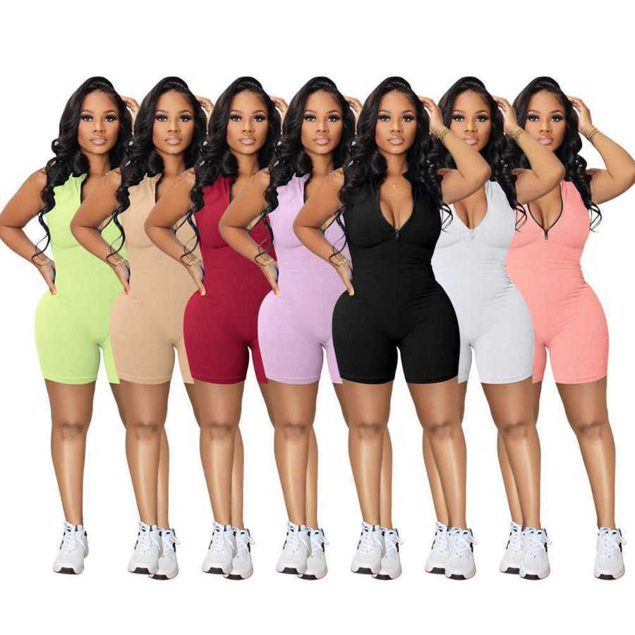 Women Jumpsuits Designer 2023 New Slim Sexy Sleeveless Onesies Ladies Candy Multicolor Zipper Rompers 7 Colours-image-569788798