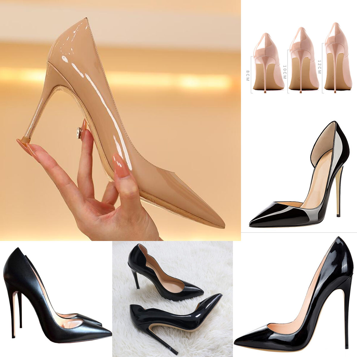 

Pink Red Sexy Brand Womens Pumps Red Bottoms Pointed Toe High Heel Shoes Black 8cm 10cm 12cm Shallow Pumps Wedding Shoes Plus 46