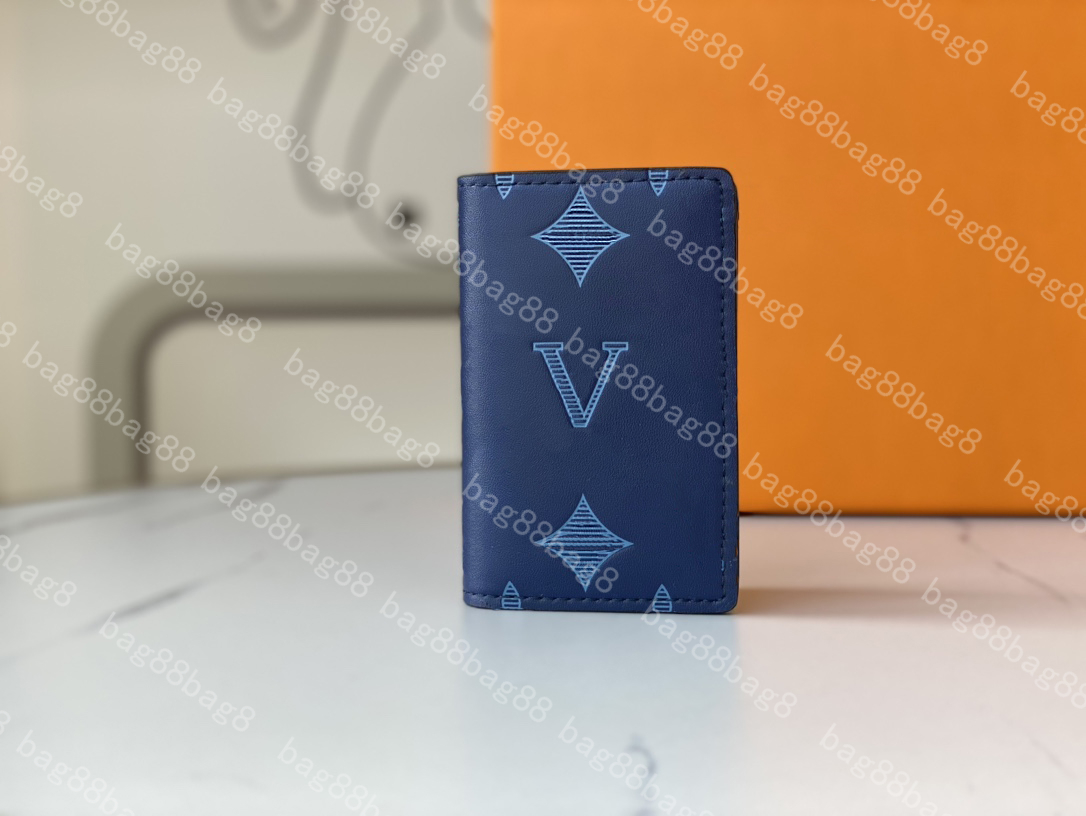 

Brand new famous designer real leather men wallet short wallet card holder Pocket clip embossed blue 80421 61696