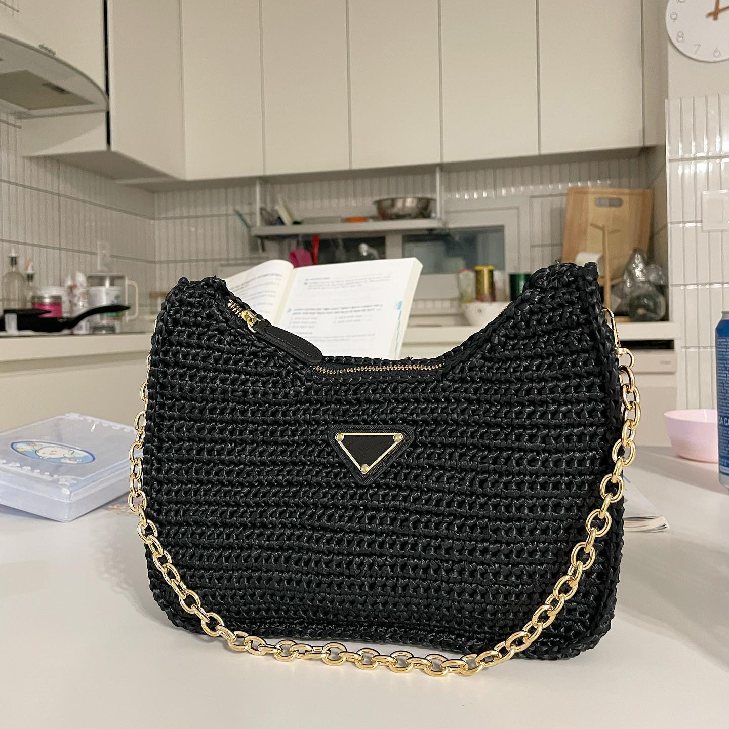 

Small Raffia prad triangle totes bag Womens famous Straw weave vacation Underarm bags mens Luxury Designer handbags Shoulder clutch crossbody Bags pochette purses, Green stripes