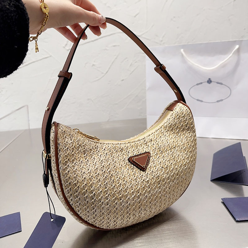 

Straw Underarm Hobo Bags Shoulder Bag Handbags Crossbody Shopping Half Moon Women Handbag purse Plain Flap Messenger Fashion alphabet Adjustable straps, Black