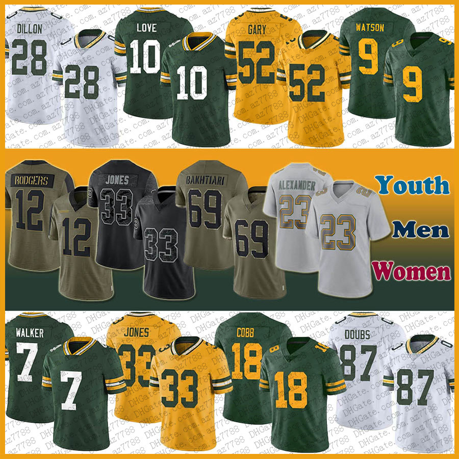 

Love Christian Watson Football Jersey Custom Men Women Kid Jaire Alexander Aaron Jones David Bakhtiari Romeo Doubs AJ Dillon Lukas Van Ness Luke Musgrave Jayden Reed, Shown