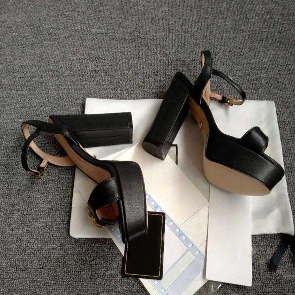 

platform ggity leather summer heel High Womens quality Thick Women Genuine sandals Fashion cool Buckle shoe Designer sandal big size shoes 35-42 Free postage, Gold
