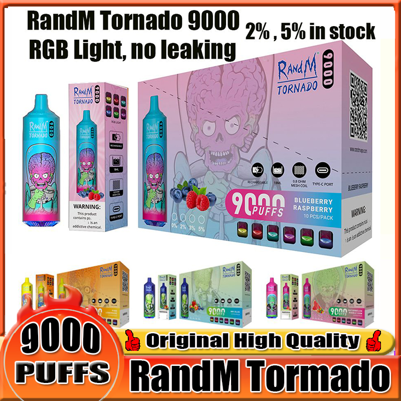 

Original RandM Tornado 9000 puff E Cigarettes puff 9000 With Verified Code 0% 2% 3% 5% Rechargeable Battery 18ml Device Vape Pen kit