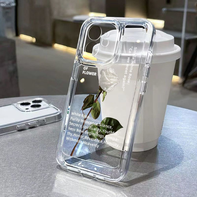 

Simple Rose is suitable for iPhone 11 promax phone case 14pro niche 13 Apple 12 all-inclusive 8P case iphone 7 case, Transparent