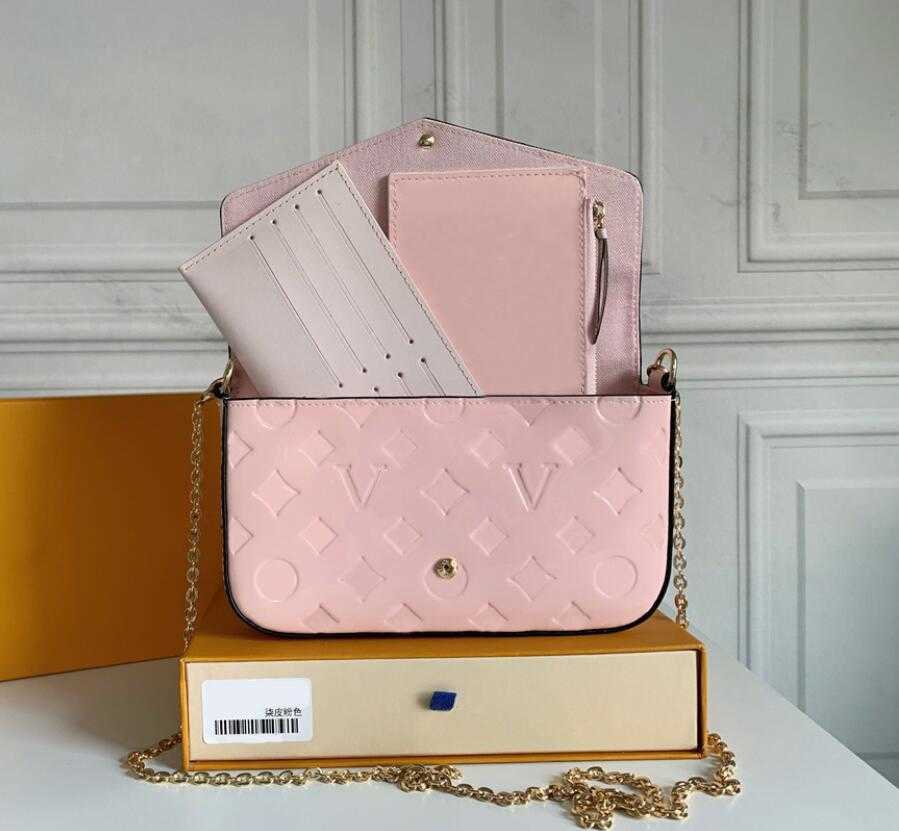 

Designer womens shoulder bag luxury Pochette Felicie handbags embossed flower letters leather mini chain makeup bags ladies fashion clutch purses, 61276#embossed monogrames