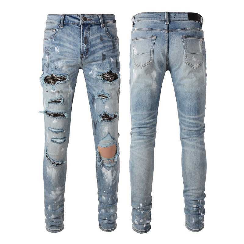 

Designer Clothing Luxury Casual Fashion Denim Pants Amiiri Style Splashink Diamond Jeans Distressed Ripped Skinny Jeans Motocycle Rock Straight Biker Pants for sa