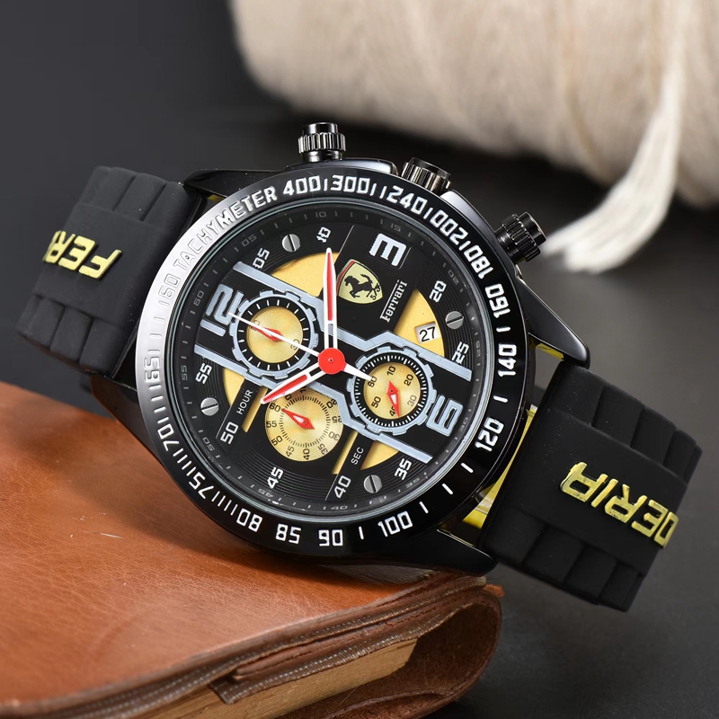 

WristWatches for Men 2023 New Mens Watches Six stitches All dial work Quartz Watch Ferrar Top Luxury Brand Chronograph clock Rubber Belt fashion F1 racing car Type