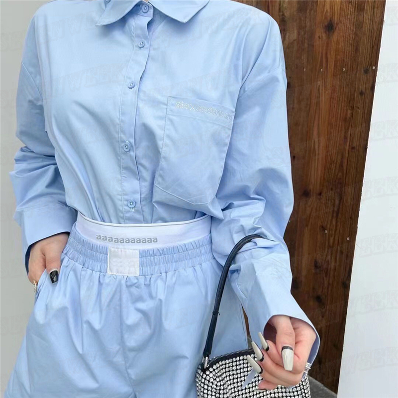 

Designer Shirts Tops Shorts For Women Long Sleeve White Shirt Cardigan Letter Webbing High Waist Short Pant Sets, Blue