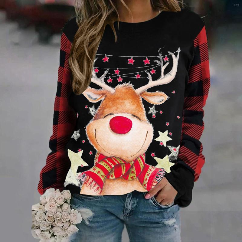 

Women's Hoodies Women Christmas Plaid Printing Casual Pullover Sweatshirt Long Sleeve Oversized Sweatshirts Roupas Femininas Moletom, Black