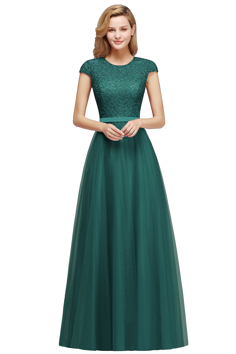 Elegant Evening Dresses A Line Jewel Neck Sleeveless Long Maxi Lace Appqulies Chiffon Skirt Prom Party Gowns Bridesmaid Wear CPS1132