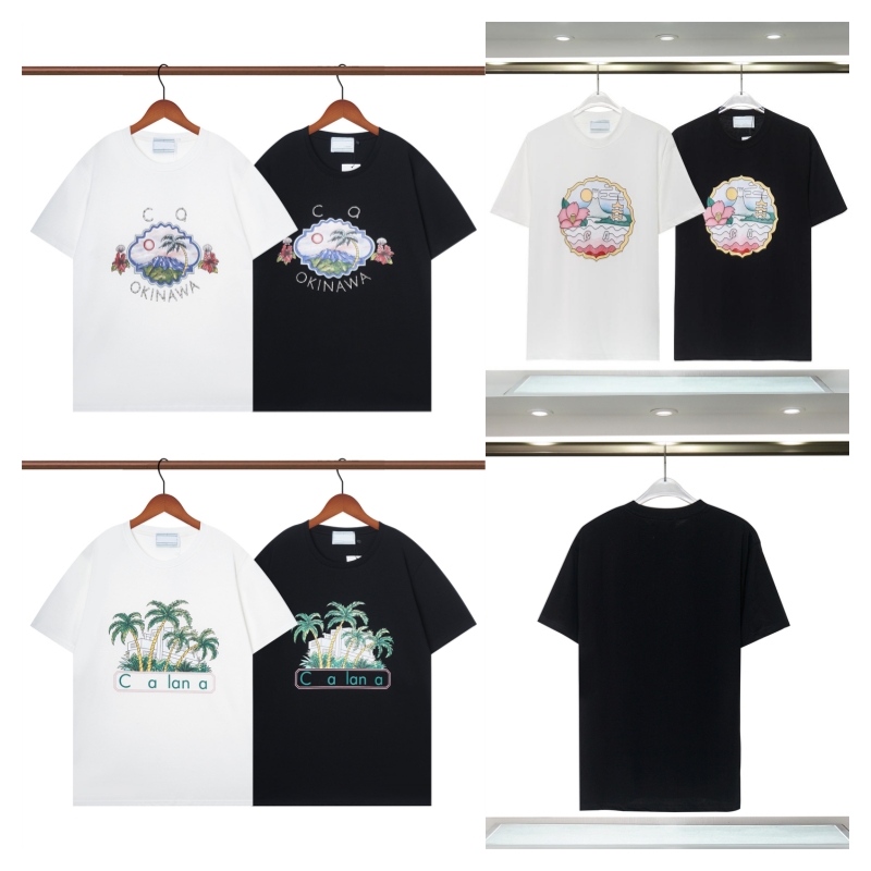 

Couple tshirt Casa Summer New Style Design Island Coconut Tree Lotus Landscape Printed T-shirt Casual Cotton Double Yarn Short Sleeve Men's Top Unisex Size S- YY, Black-island