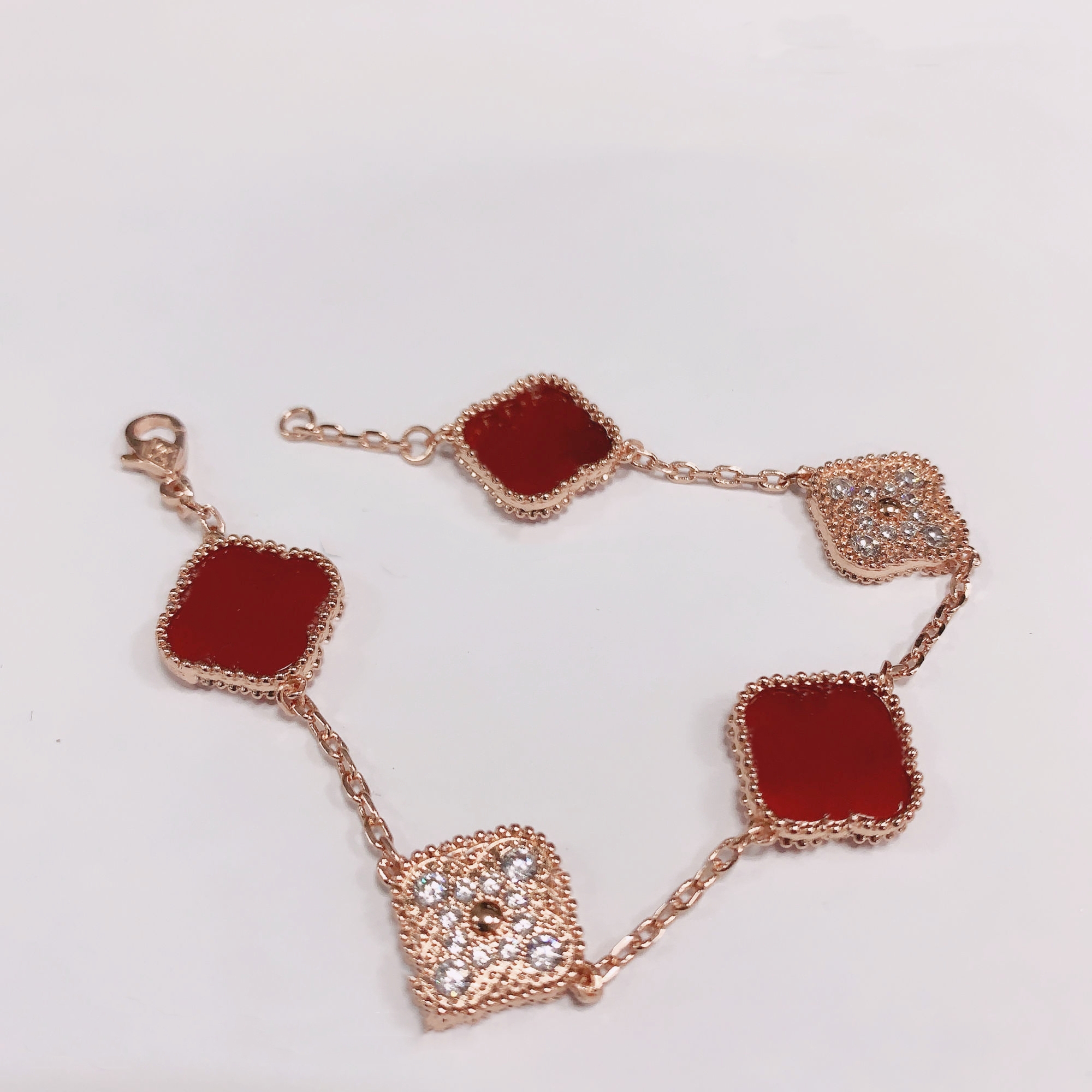 

Jewelry Woman Bracelets 4Four Leaf van Clover bracelet Onyx Bracelet 18K White Gold Plated Necklaces Chain elegant jewelery Gift