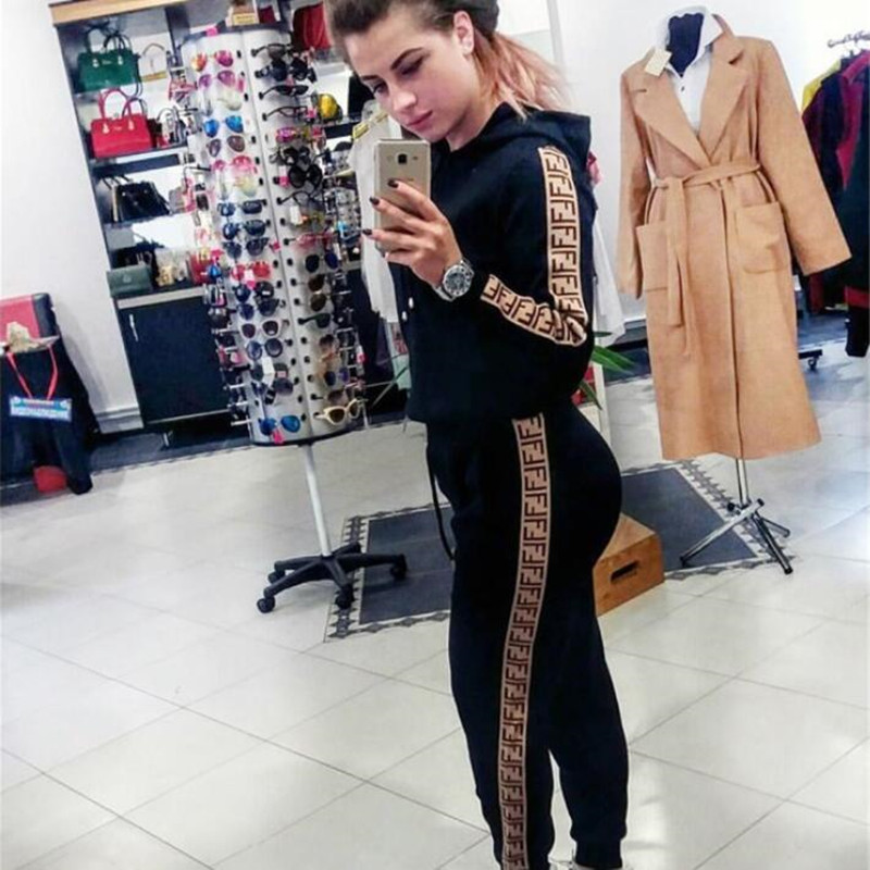 

2023 Womens Casual Fashion Autumn Spring Long Sleeved Two-piece Jogger Set Ladies Fall Tracksuit Sweat Suits Black Plus Size -XL ree shopping, Ems