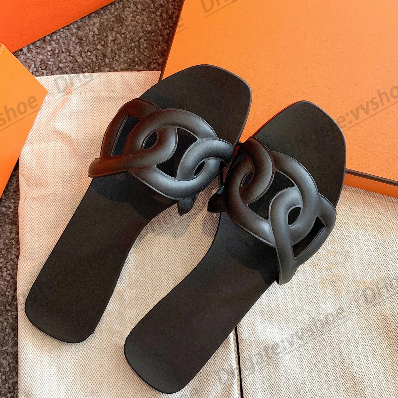 

Thong sandal luxury shoe designer woman egerie H slipper extra man slide Interlocking cut-ou fast shipping easy to wear with box Flip Flops, #2