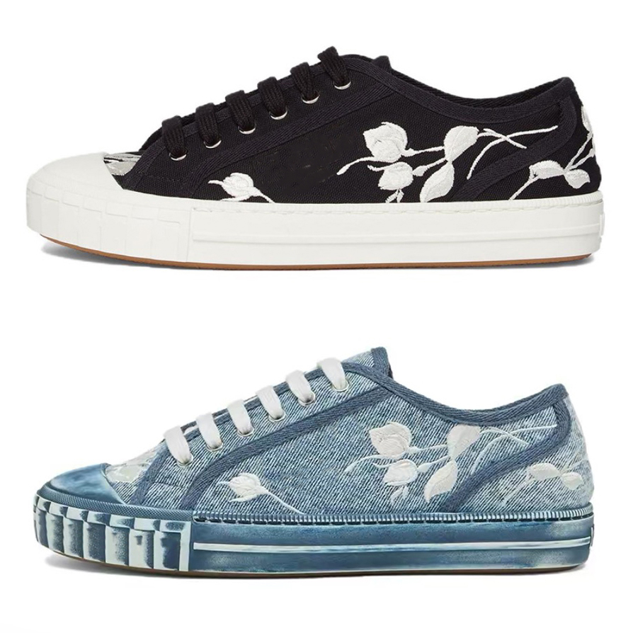

Designer Domino Casual Shoes for Women Low Top Sneakers Fashion Canvas Ladies Outdoor Walikng Shoe High Quality Denim Embroidered flower Shoes Black