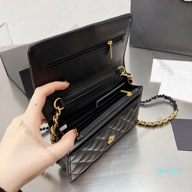 

Luxury 2023 French Ladies Designer Wallets on Chain Genuine Leather Quilted Flap Handbags Gold-Tone Metal Hardware Card Holders Pouches Coin Purse Wallets 19x11cm, Blue