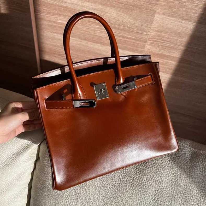 

Herms Totes Luxury Birkin Bags Leather Women's Bag Box Leather Bag 40 Oil Wax Leather Large Capacity One Shoulder Handheld Commuter Large Bag 2023 New, Vintage brown