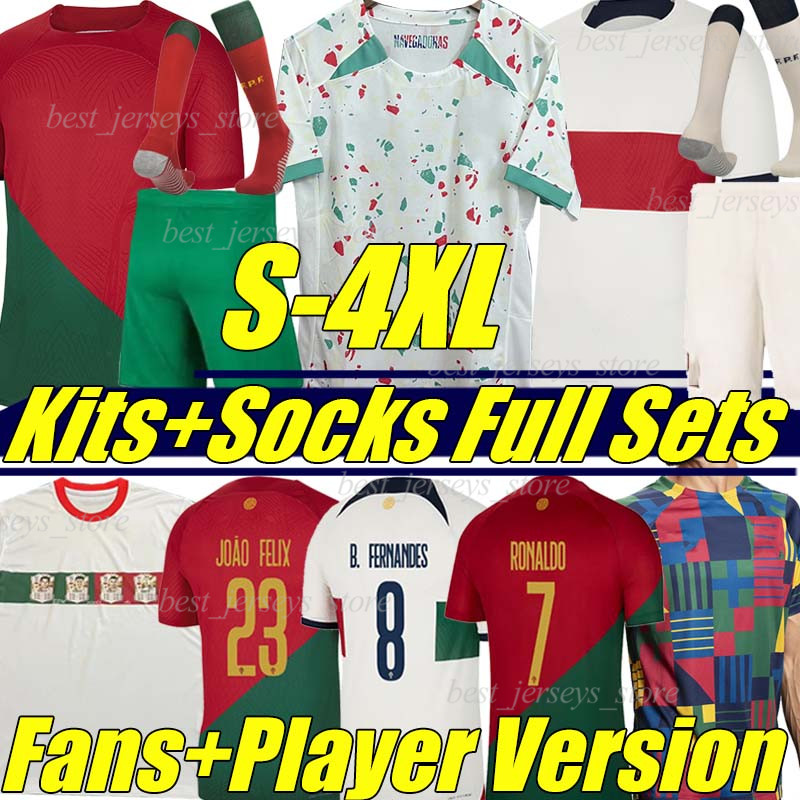 

4XL 2023 PortugalS JOAO FELIX CR7 soccer jerseys Portuguese BERNARDO BRUNO FERNANDES DIOGO J. DANILO 22/23 National team football shirt Men Women Kids Kits sock set, 22-23 away kit+socks