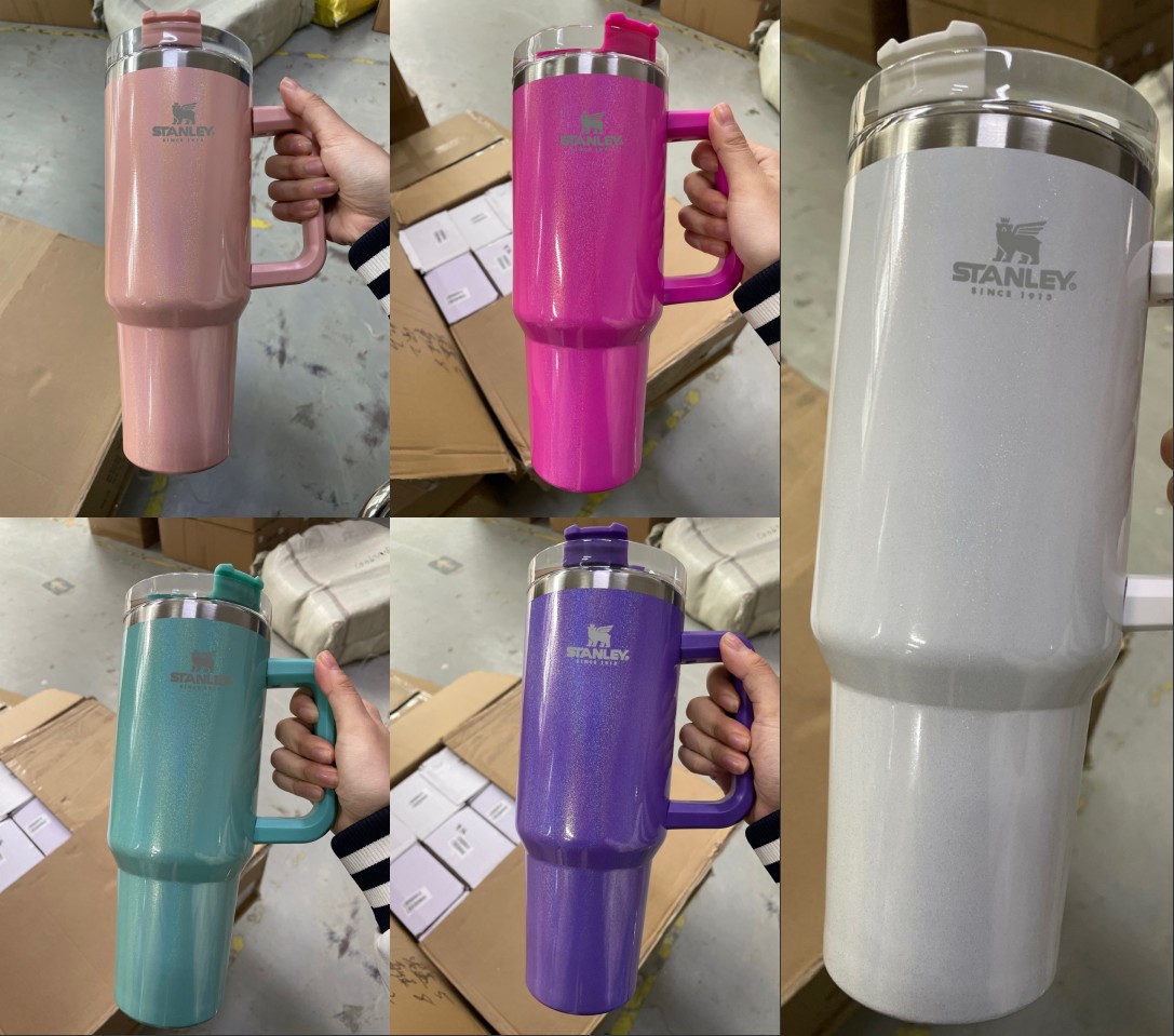 

Stanley 40oz glitter tumblers Cups with Logo Handle and Straws Gradient Color Insulated Car Mugs Stainless Steel Sublimation Tumbler Sport Water Bottles, Black
