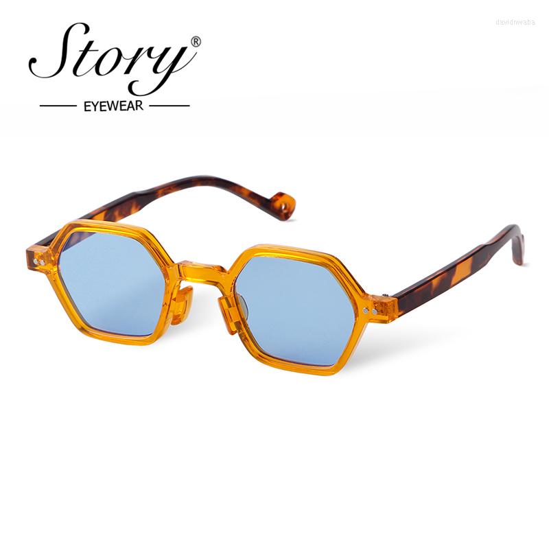 

Sunglasses STORY Vintage Rivet Tortoiseshell Square Women Men 2023 Brand Design Retro Black Blue Lens Polygon Sun Glasses S4442D
