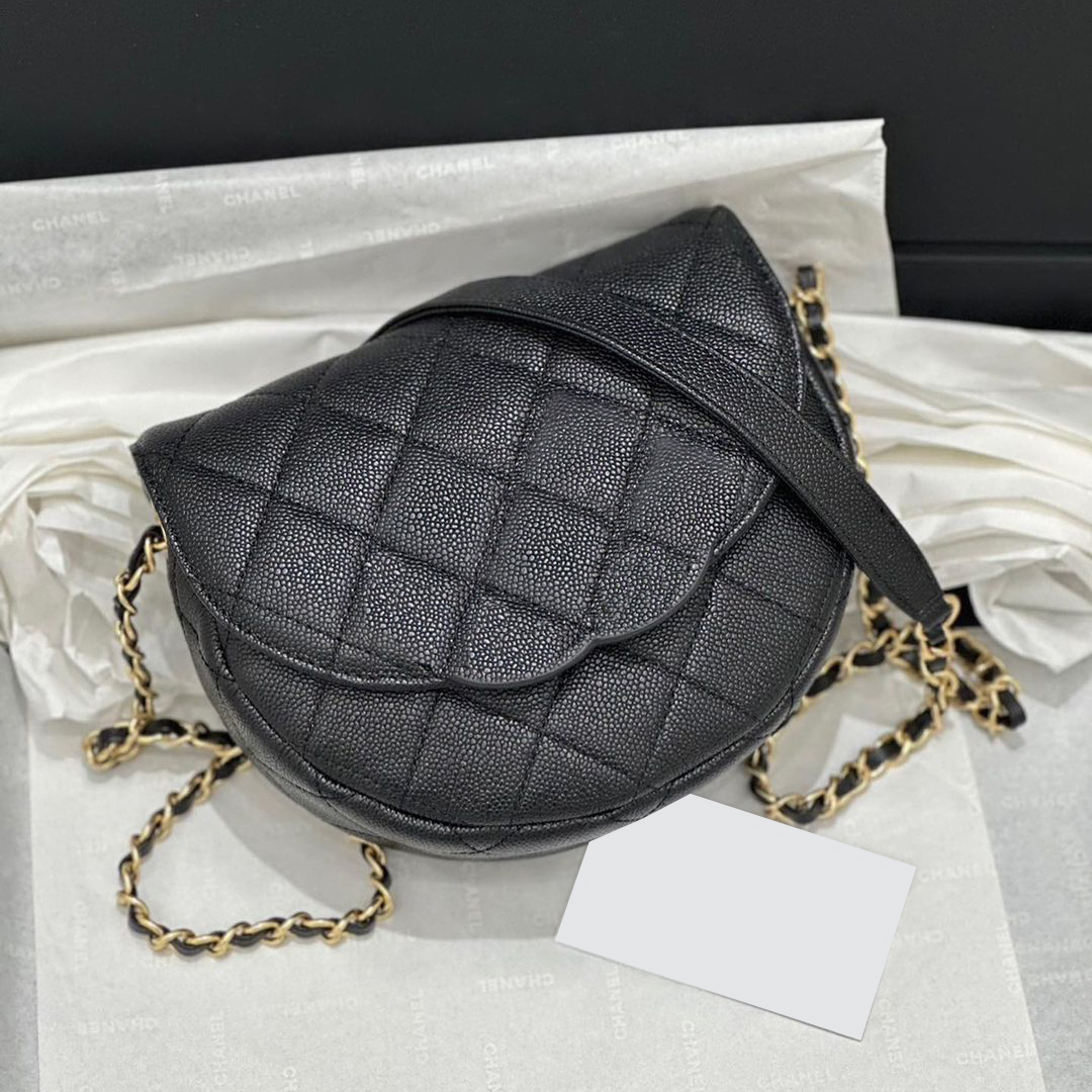 

womens 7a quality clutch flap half moon bag man luxury handbag designer channel bag Genuine Leather saddle Hobo beach bag CC purse caviar crossbody Shoulder tote Bags, Black