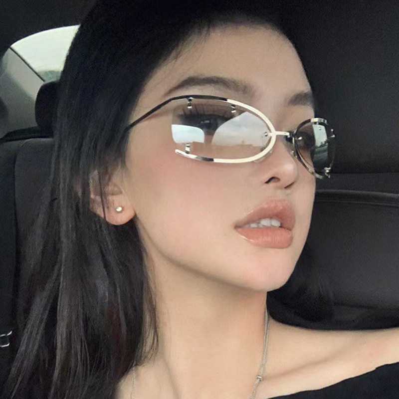Fashion half-frame sunglasses Cat Eye Y2k Sunglasses Gothic Retro Aesthetic New Party Future Designer Technology Metal Round Half Frame Steampunk-image-861697603