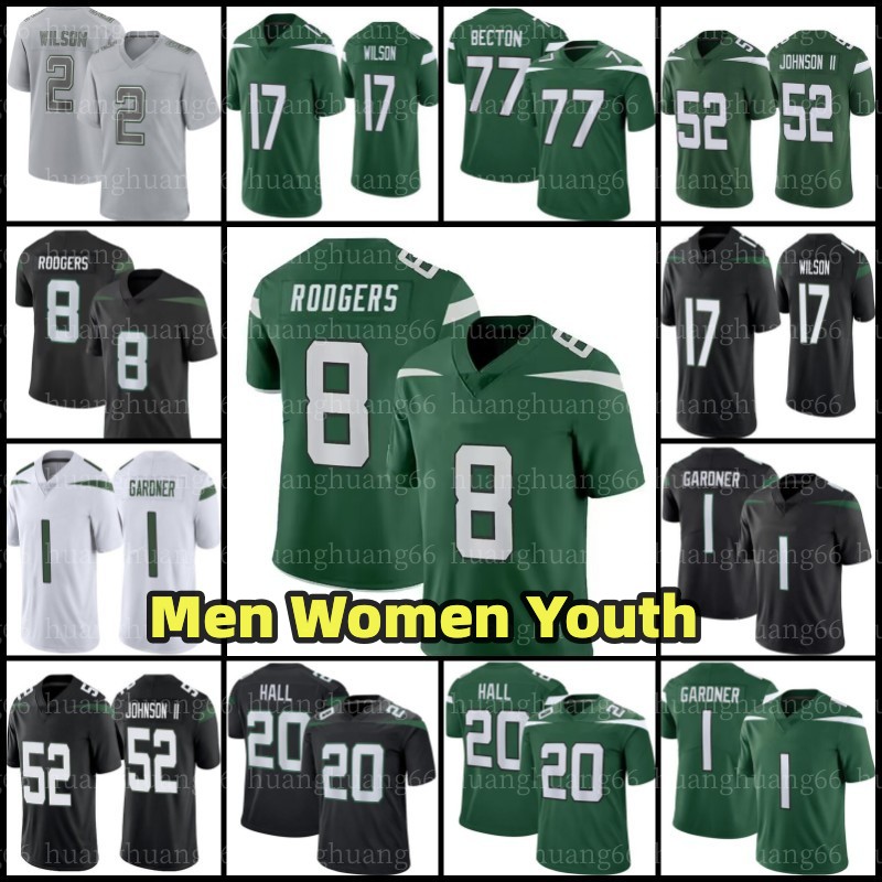 

8 Aaron Rodgers Ahmad Sauce Gardner Football Jerseys Garrett Zach Wilson Breece Hall CJ Mosley Quinnen Williams New Yorks Namath Jetes Odell Beckham Jr Allen Lazard, Men jersey