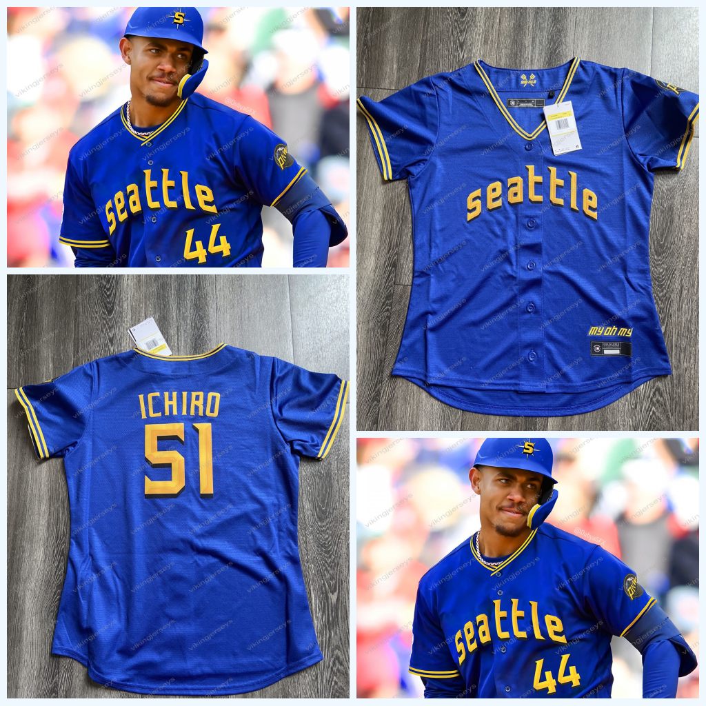 

Julio Rodriguez Mariners 2023 City Connect Jersey Ty France George Kirby Teoscar Hernandez AJ Pollock Jarred Kelenic Kolten Wong Eugenio Suarez Tom Murphy Raleigh, Men cool base